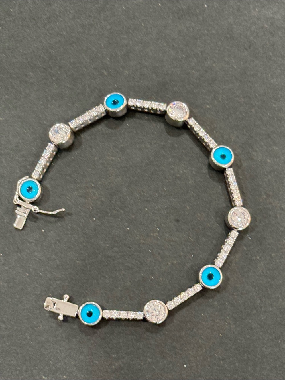Sterling Silver Blue Evil Eye Tennis Bracelet - Sparkling CZ Accents - Picture 2 of 3